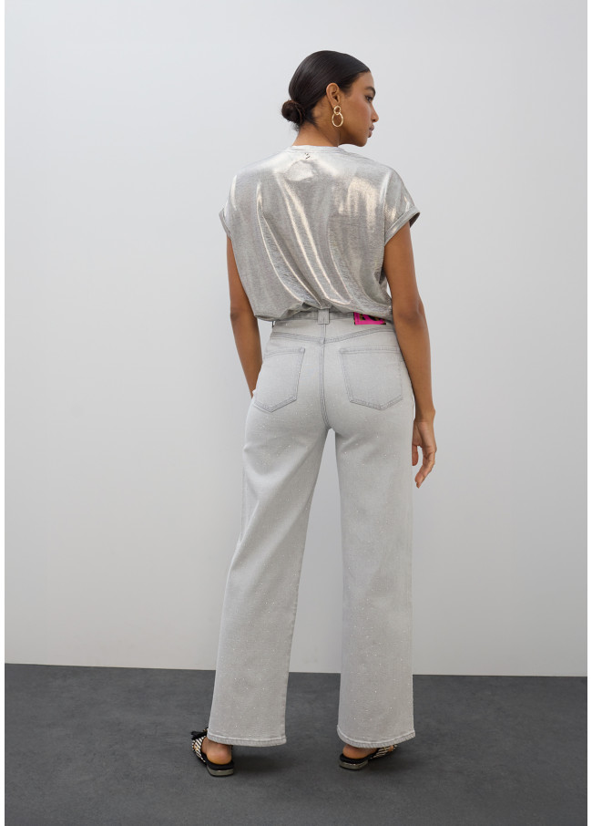 Jeans Dritto Lavato con Strass