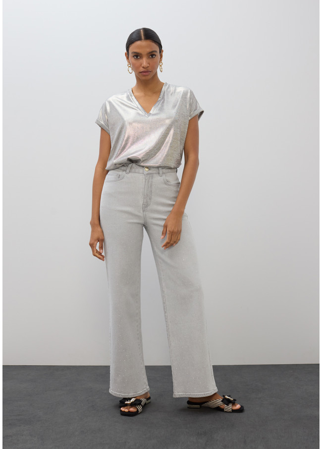 Straight Washed Denim with Rhinestones