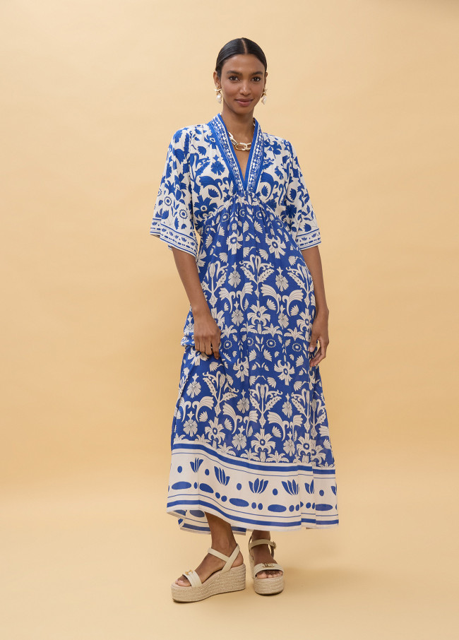 Vestido manga larga estampado geométrico