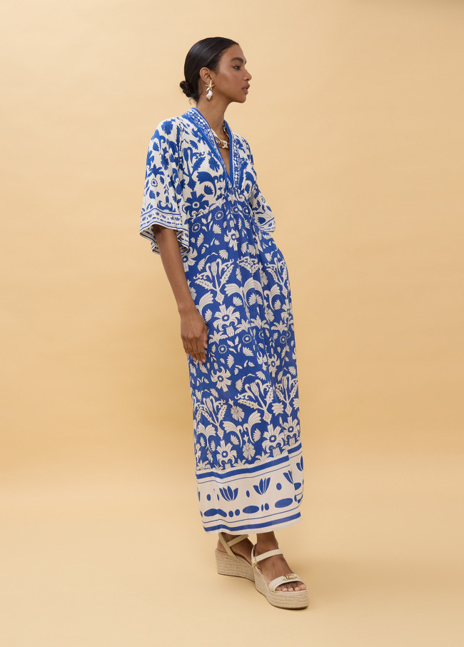 Vestido manga larga estampado geométrico