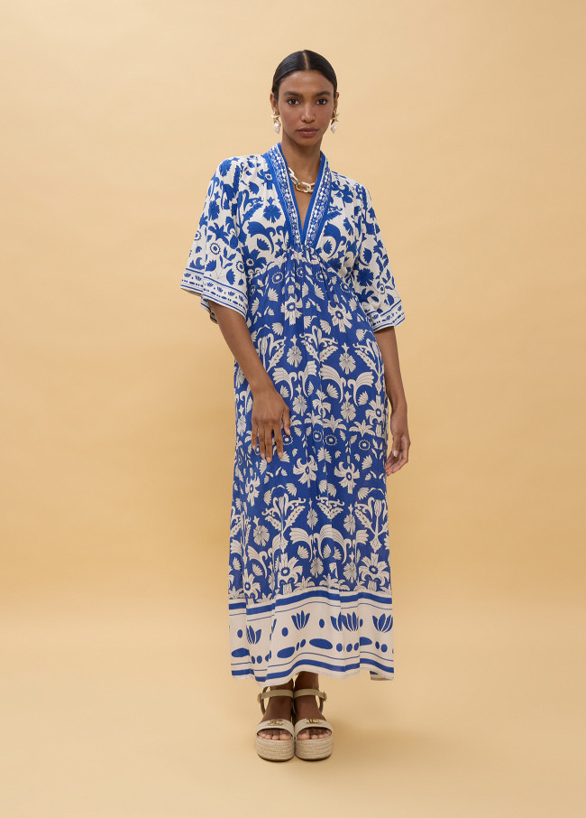 Vestido manga larga estampado geométrico