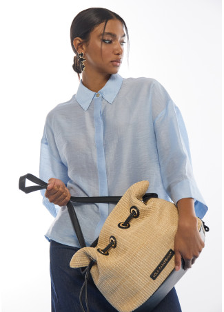 Sac Seau Effet Raphia Combiné avec Effet Cuir