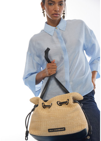 Sac Seau Effet Raphia Combiné avec Effet Cuir