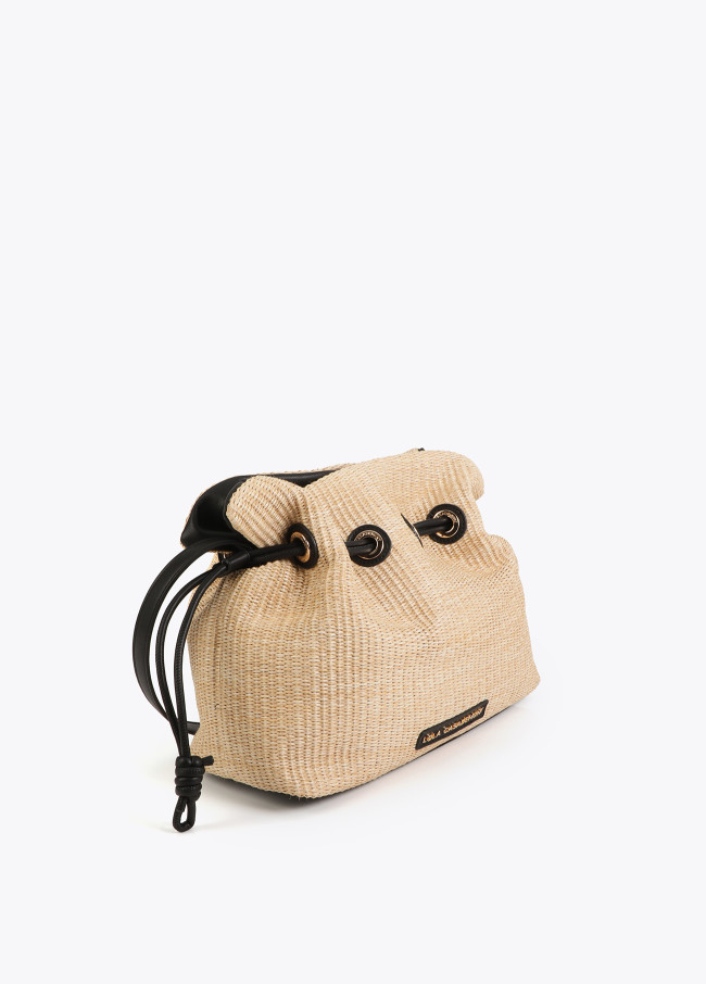 Raffia Effect Bucket Bag Combined with Faux...