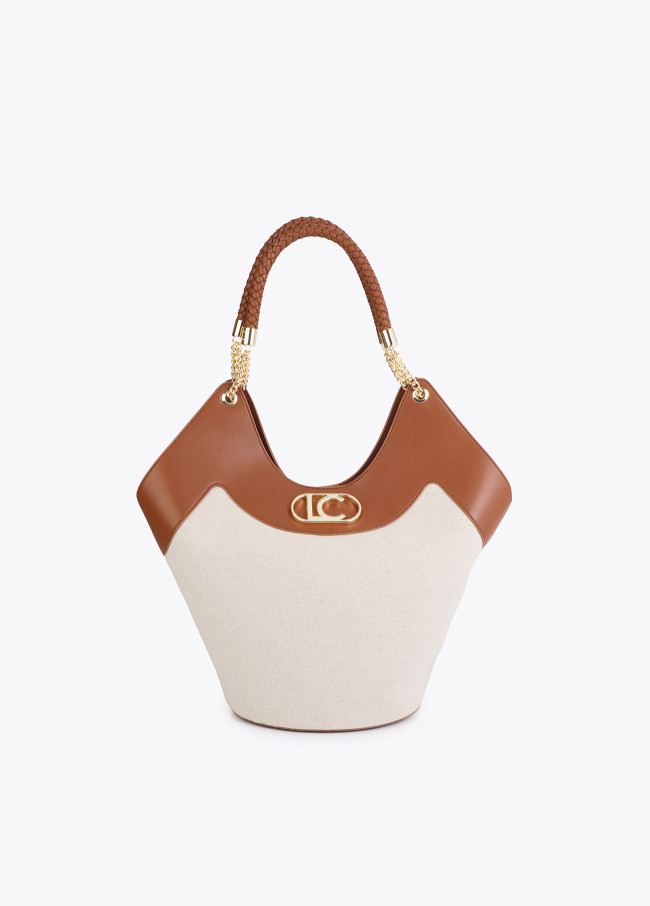 Two-Tone Faux Leather and Canvas Shopper