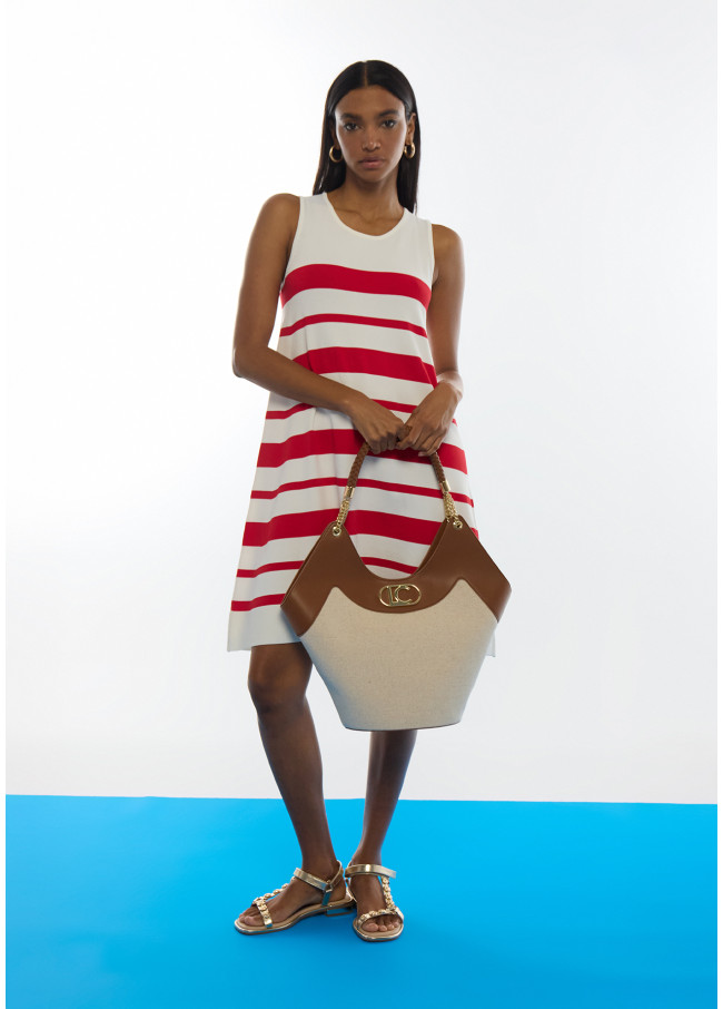 Shopper Bicolore en Similicuir et Toile