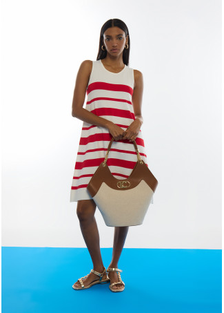 Shopper Bicolore in Ecopelle e Tela