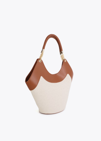 Shopper Bicolore en Similicuir et Toile