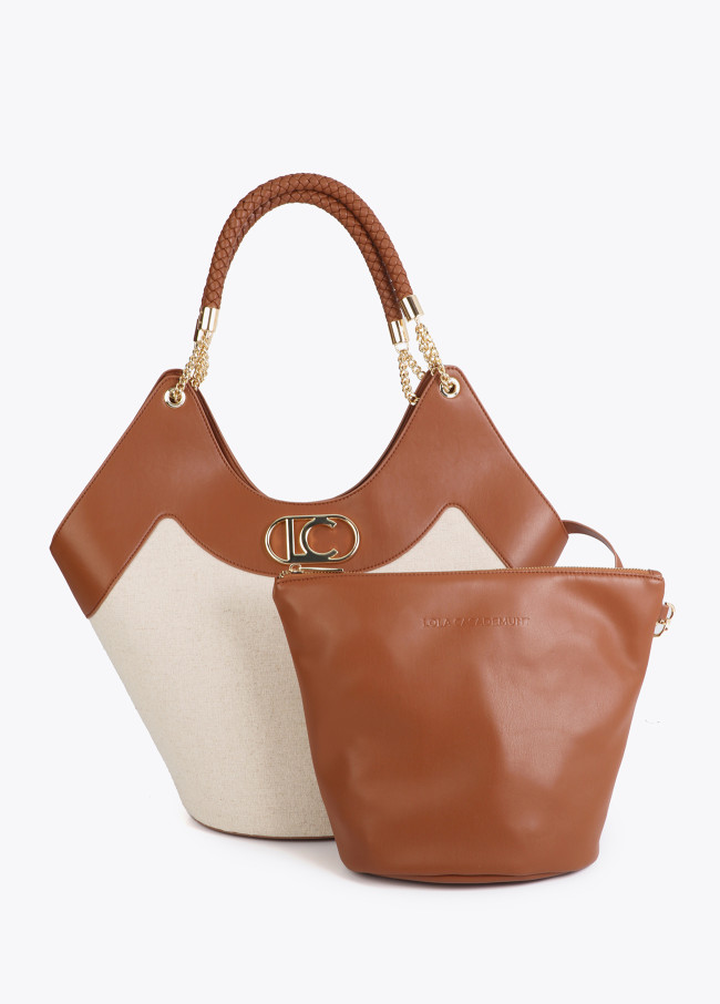 Shopper Bicolore en Similicuir et Toile