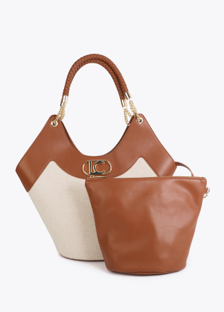 Shopper Bicolore in Ecopelle e Tela