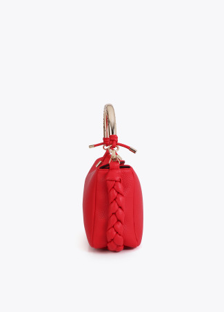 Red Crossbody Bag with Perforated Metal Handle