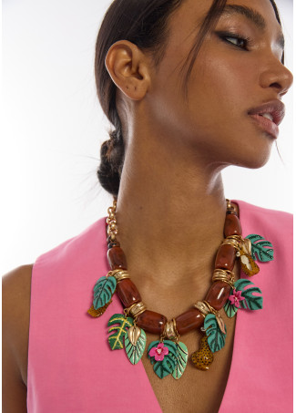 Colar curto corrente com charms tropicais