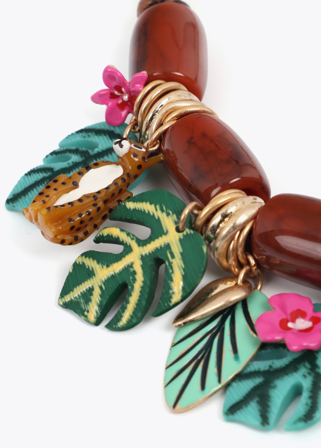 Colar curto corrente com charms tropicais
