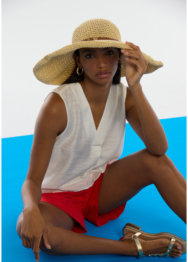 Wide brim raffia-effect hat
