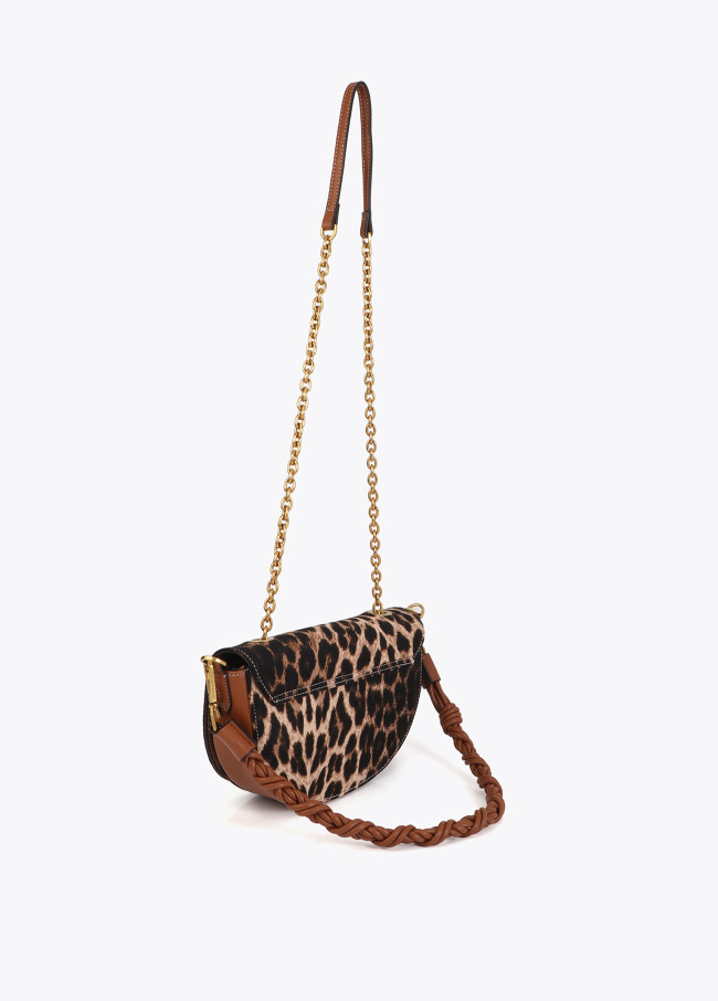 Borsa a Mezzaluna con Leopardo e Effetto Pelle
