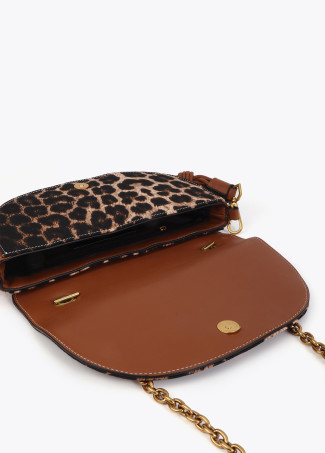 Borsa a Mezzaluna con Leopardo e Effetto Pelle