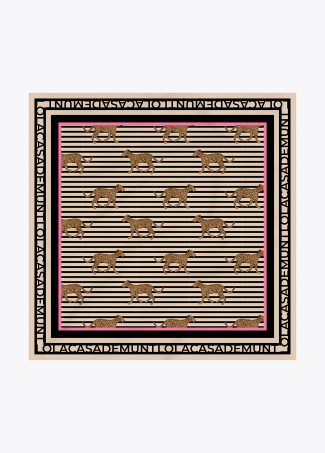 Foulard Satiné à Rayures et Imprimé Léopard