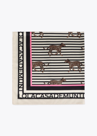 Pañuelo satinado con rayas y leopardos