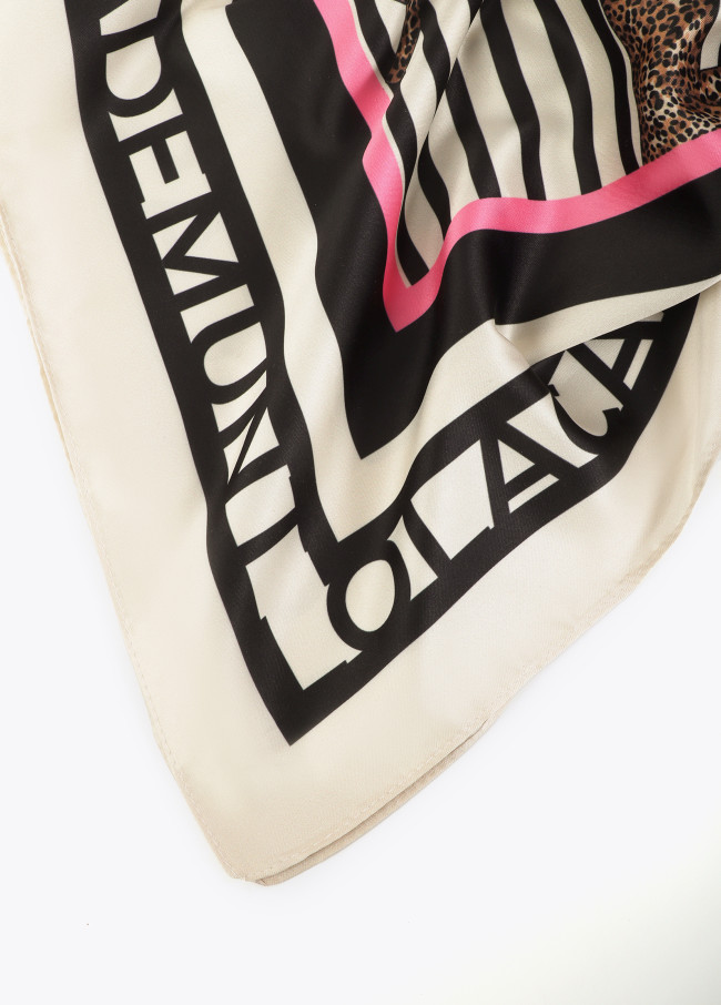 Satin Scarf with Striped and Leopard Print