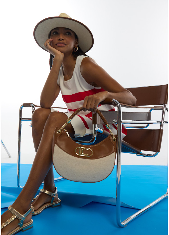 Bicolor Leather Effect and Canvas Hobo