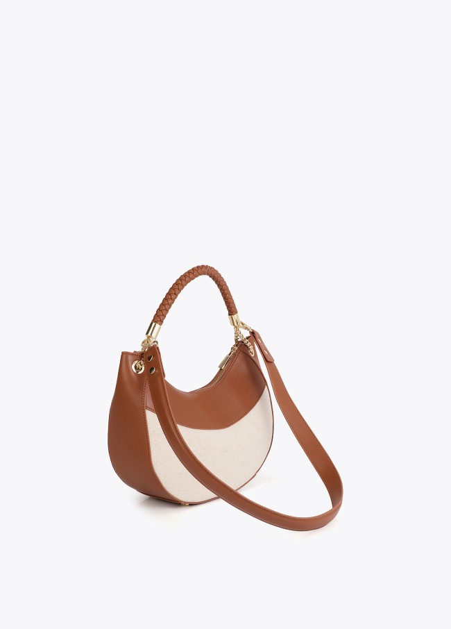Bicolor Leather Effect and Canvas Hobo