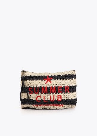 Striped raffia effect wallet with 3D embroidery