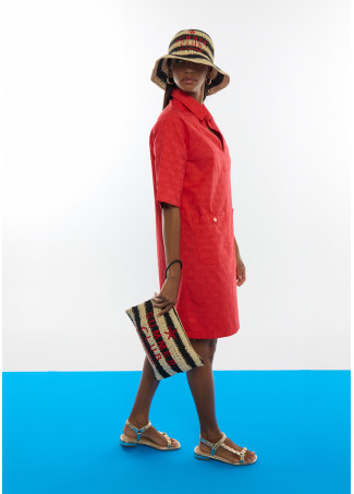 Pochette effetto rafia a righe con ricamo 3D