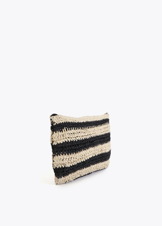 Pochette effetto rafia a righe con ricamo 3D