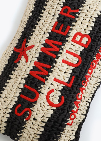 Striped raffia effect wallet with 3D embroidery