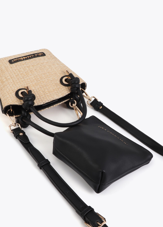 Mini Sac en Raphia et Effet Cuir Combinés