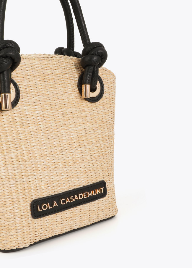 Mini Sac en Raphia et Effet Cuir Combinés