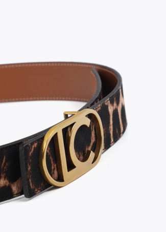 Cinturón reversible animal print hebilla logo ovalado