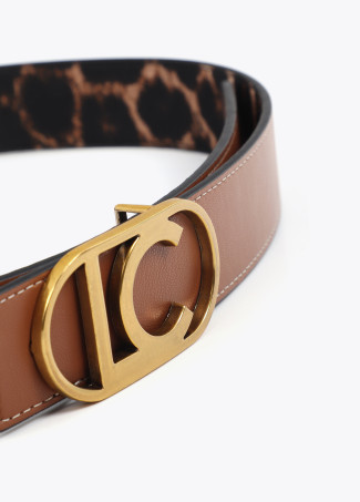 Cintura reversibile animalier con fibbia ovale logo