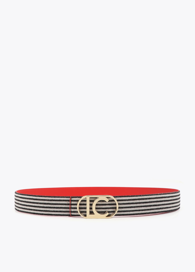 Reversible Coral and Striped Canvas Belt with...