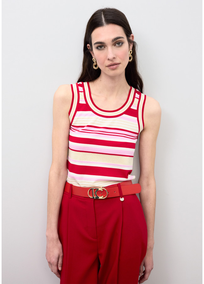 Reversible Coral and Striped Canvas Belt with...