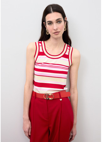 Ceinture réversible corail et toile rayée avec boucle logo ovale LC