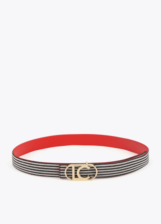 Reversible Coral and Striped Canvas Belt with Oval LC Logo Buckle