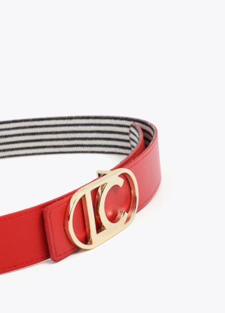 Reversible Coral and Striped Canvas Belt with Oval LC Logo Buckle