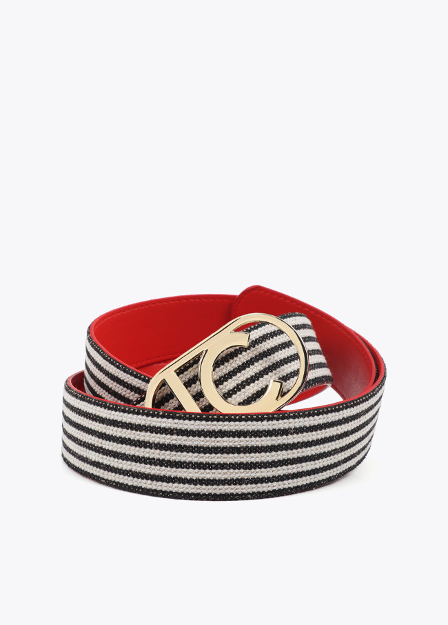 Ceinture réversible corail et toile rayée avec...