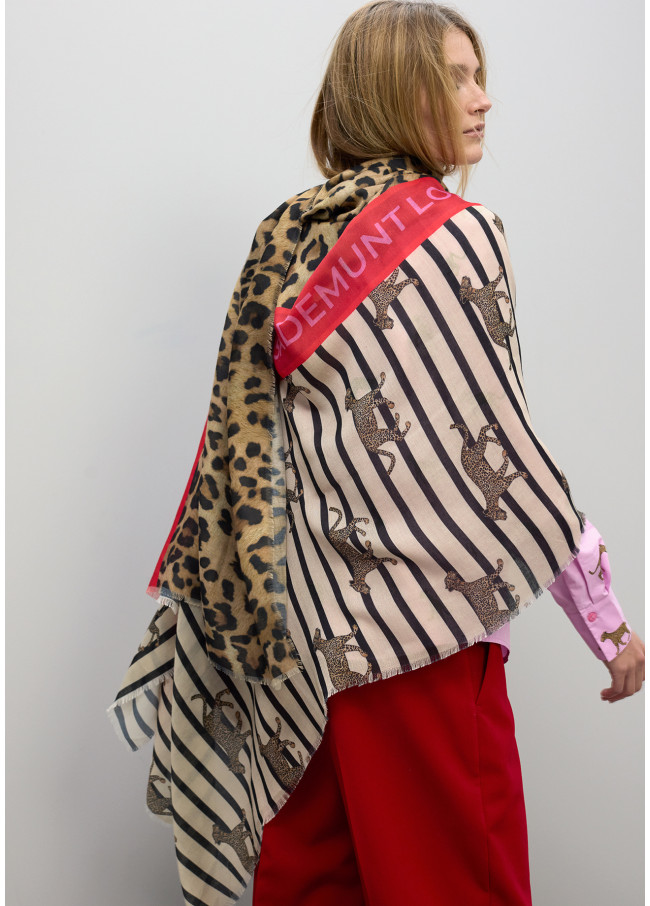 Foulard con righe e stampa leopardo
