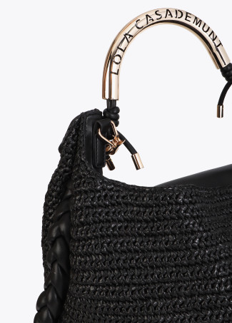 Shopper effetto rafia con manico traforato e logo