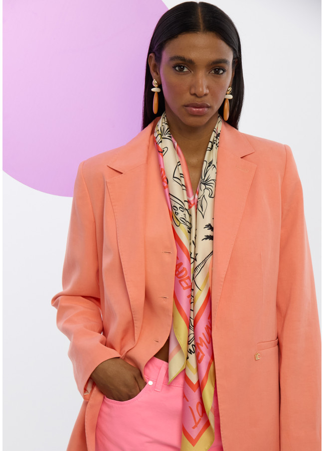 Foulard Satiné avec Motifs Variés et Logo LC