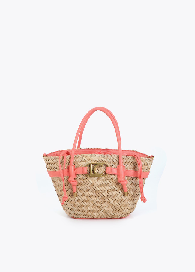 Mini Basket Bag with Handles and Faux Leather...