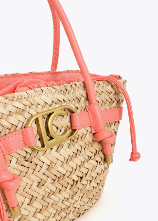 Mini Basket Bag with Handles and Faux Leather Details