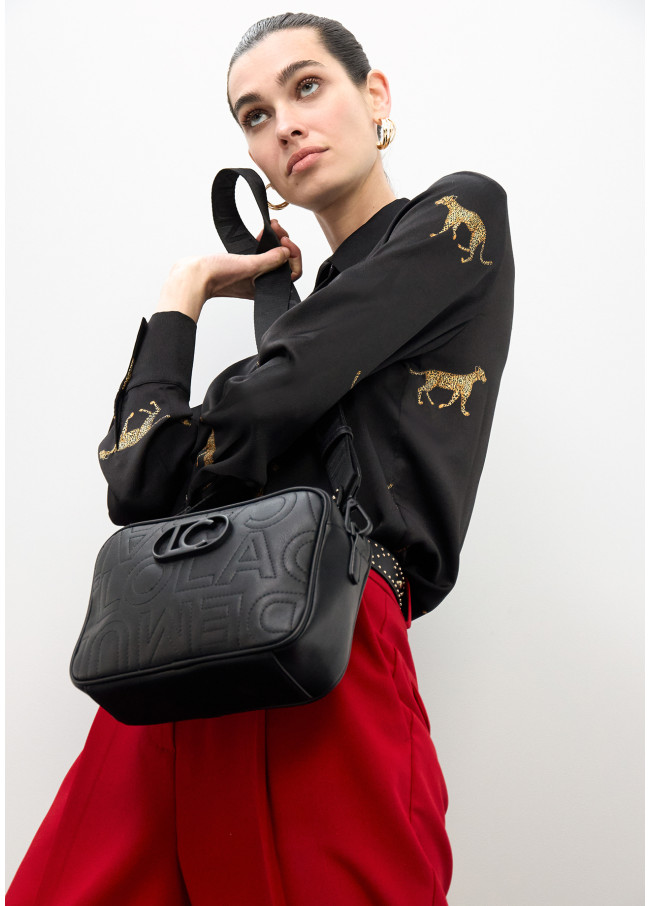 Borsa a tracolla con impuntura monogramma