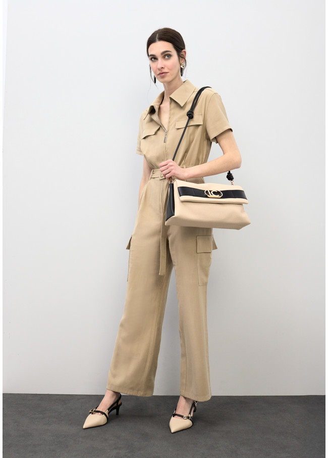 Canvas and Faux Leather Flap Crossbody