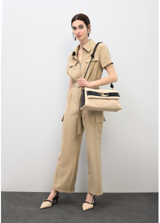 Canvas and Faux Leather Flap Crossbody