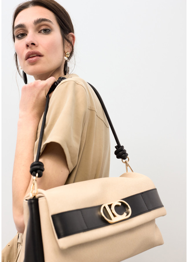 Canvas and Faux Leather Flap Crossbody