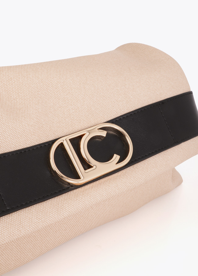 Canvas and Faux Leather Flap Crossbody