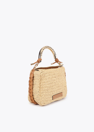 Combined Straw Effect Crossbody with Perforated Logo Handle